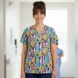 Cottonality scrub top small cats design